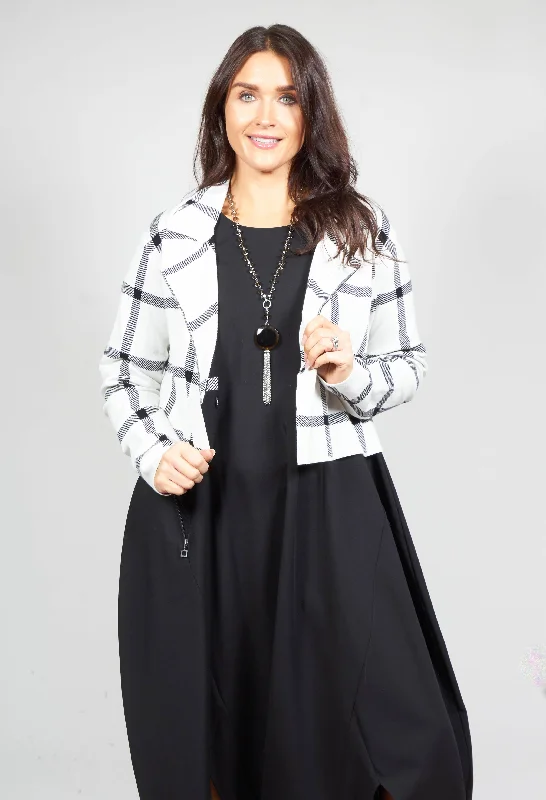 Short Cardigan with Check Design in White