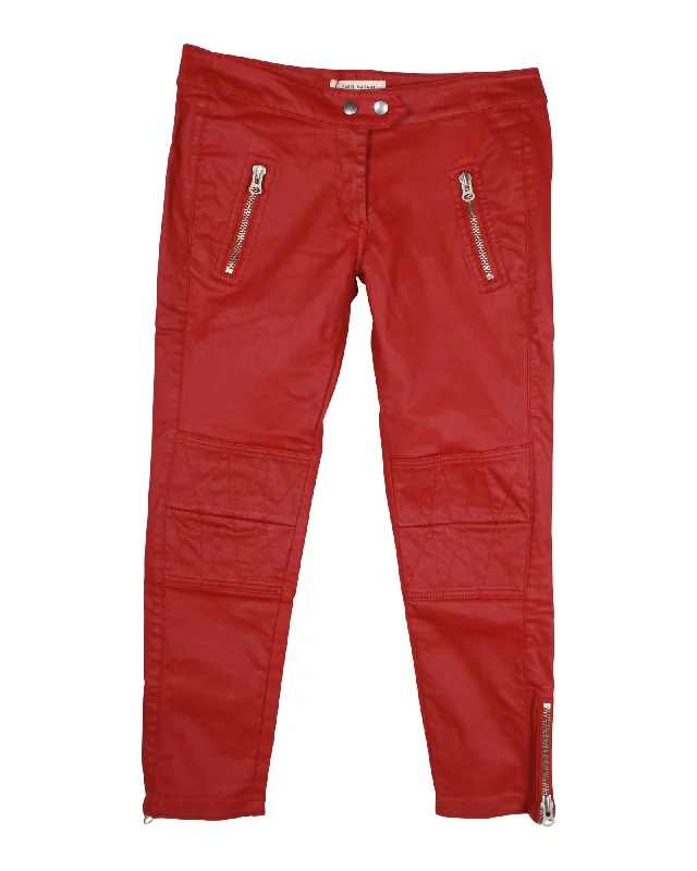 Isabel Marant x H&M Waxed Biker Jeans in Red Cotton