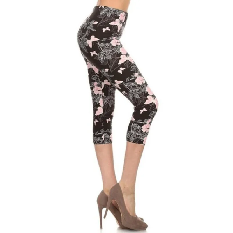 Multi-color Print, Cropped Capri Leggings In A Fitted Style With A Banded High Waist