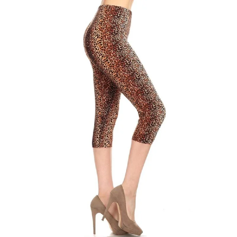 Multi-color Print, Cropped Capri Leggings In A Fitted Style With A Banded High Waist.