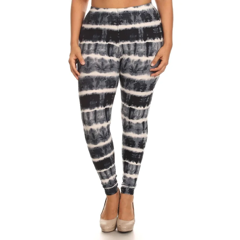 Plus Size Tie Dye Print, Full Length Leggings In A Fitted Style With A Banded High Waist