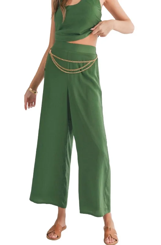 Satin Wide Leg Pants In Green