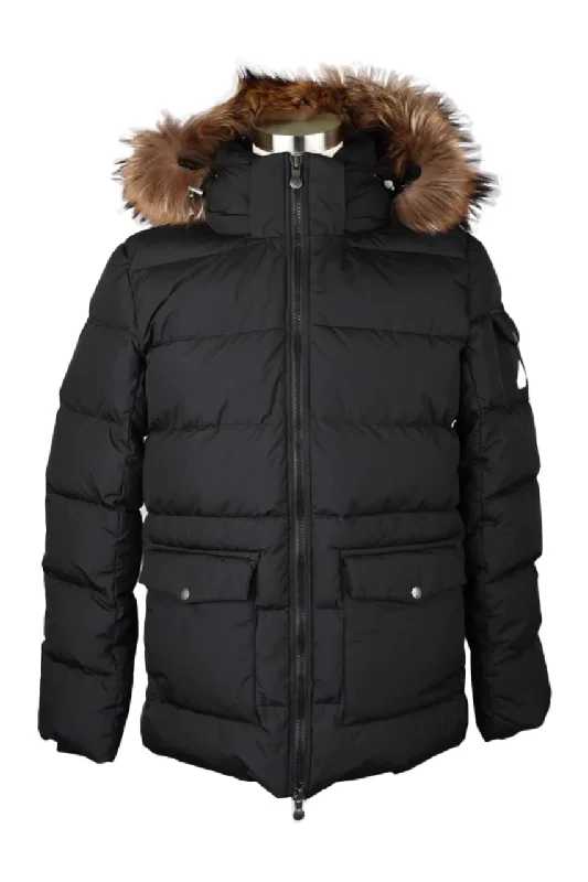 Quilted Puffer Jacket With Fur Hood-Black